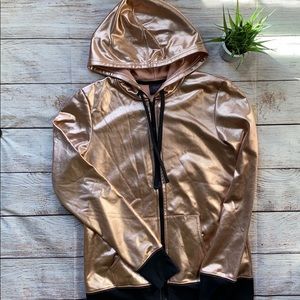 Material Girl Rose gold metallic zip up hoodie